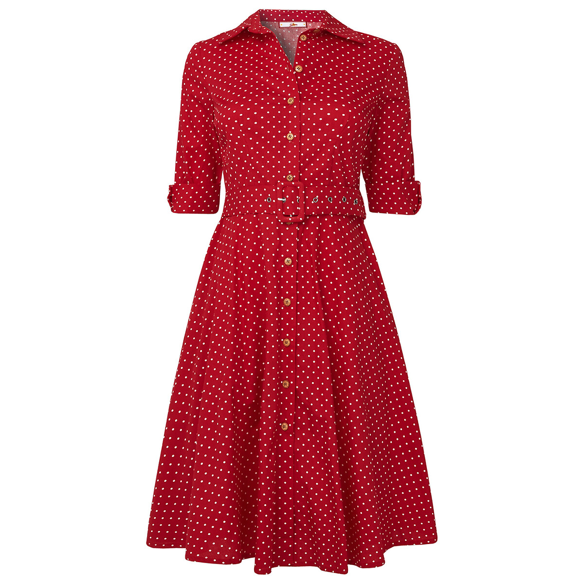 Платье-рубашка JOE BROWNS Короткое в горошек с ремешком 42 красный, размер 42 - фото 5