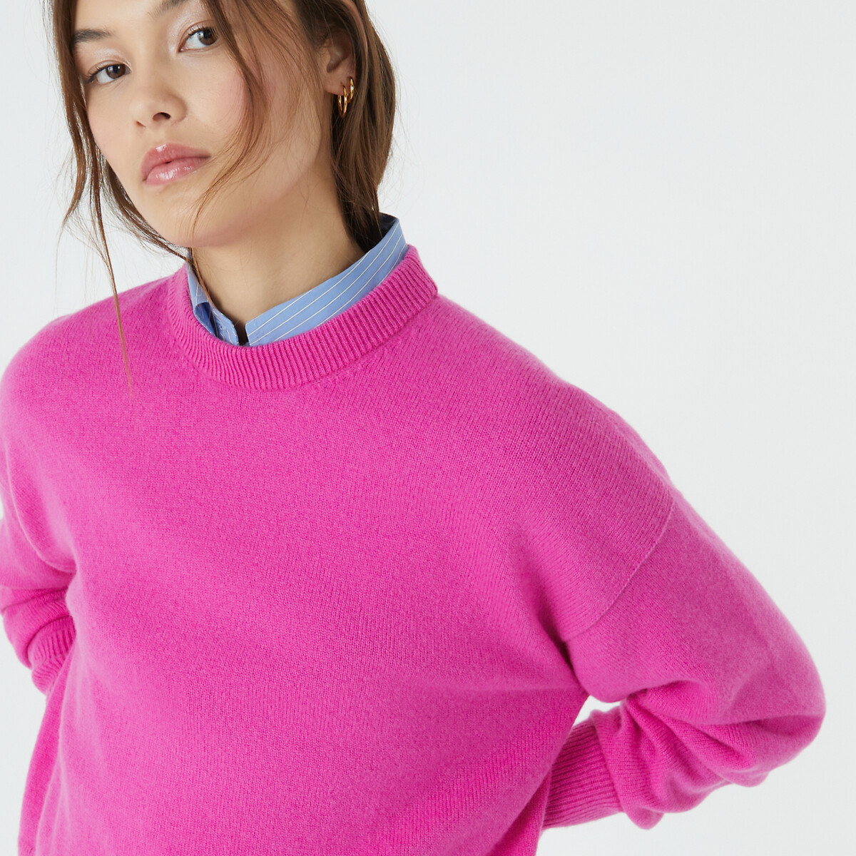 пуловер из кашемира aaron s розовый Пуловер с круглым вырезом из шерсти и кашемира M розовый