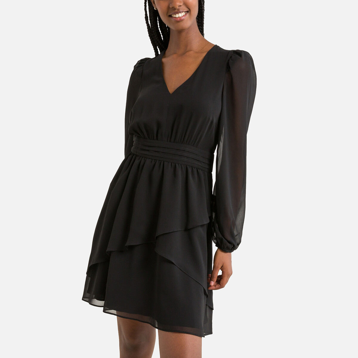 Платье из вуали длинные рукава  42 черный LaRedoute, размер 42 - фото 1