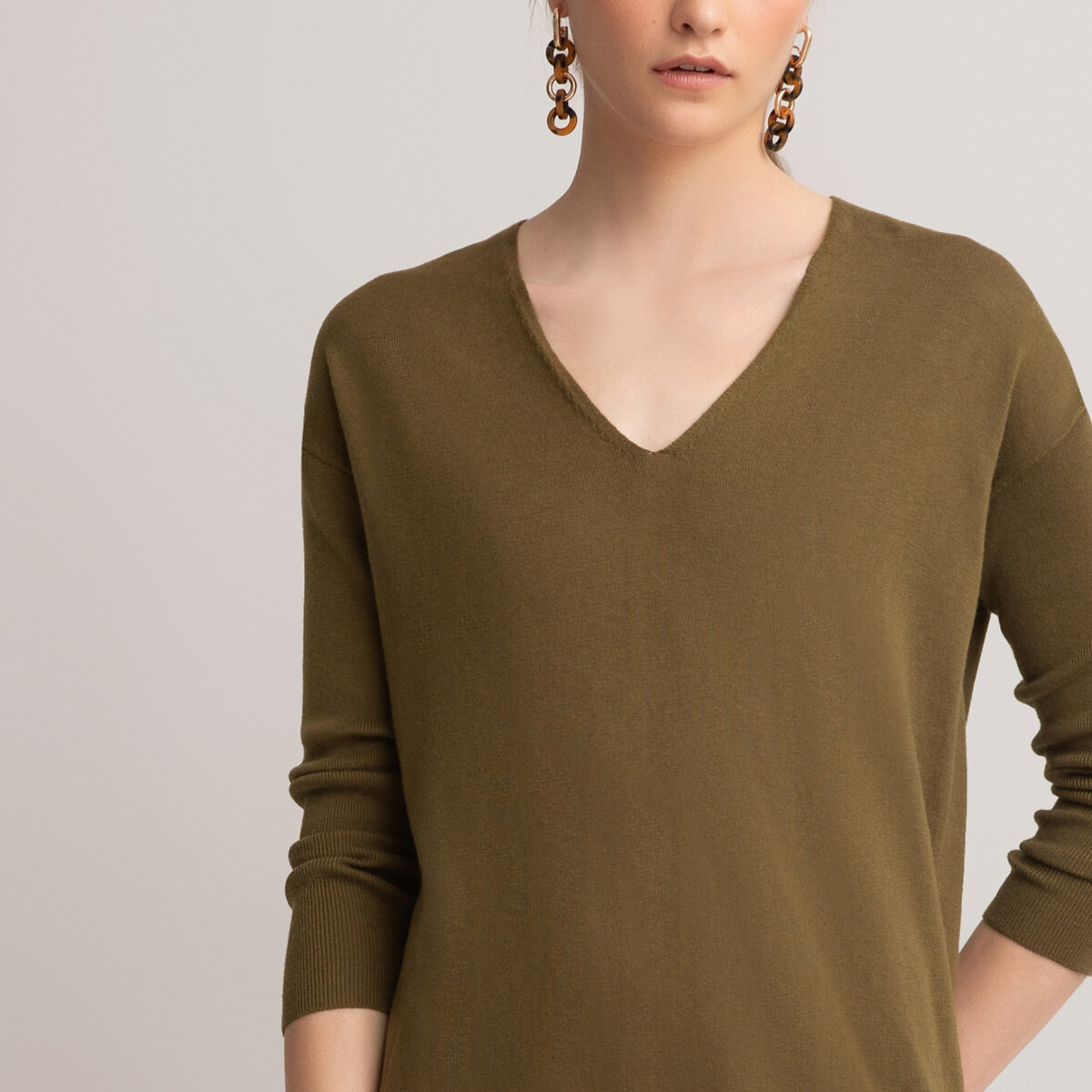 Платье-пуловер La Redoute Короткое V-образный вырез и длинные рукава из трикотажа L зеленый, размер L - фото 4