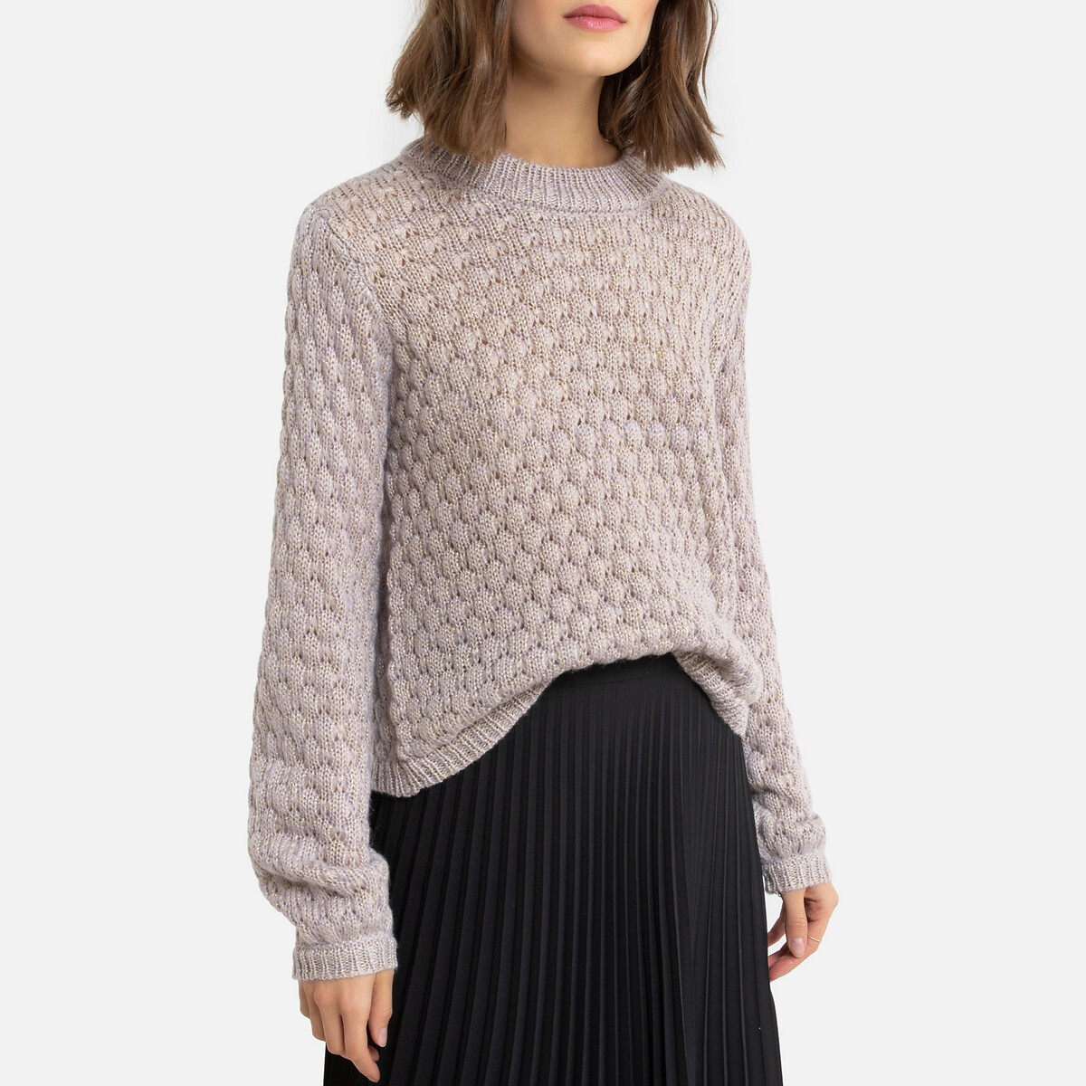 Пуловер La Redoute Из тонкого трикотажа блестящий эффект S фиолетовый, размер S - фото 1