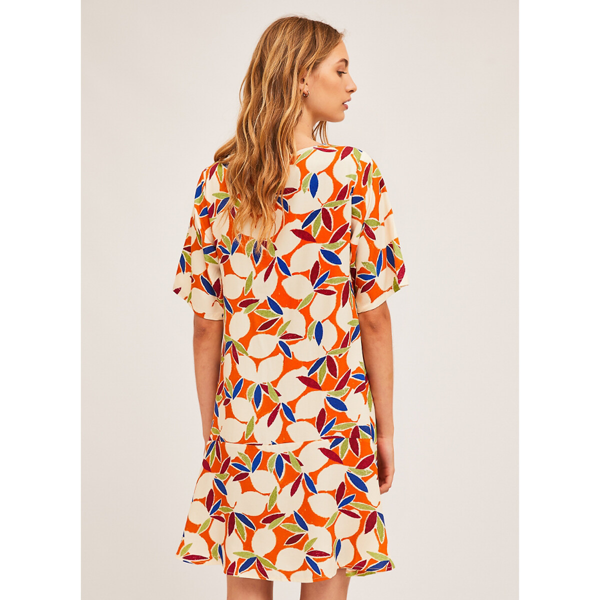 Платье LaRedoute Короткое V-образный вырез короткие рукава с принтом M оранжевый, размер M - фото 2