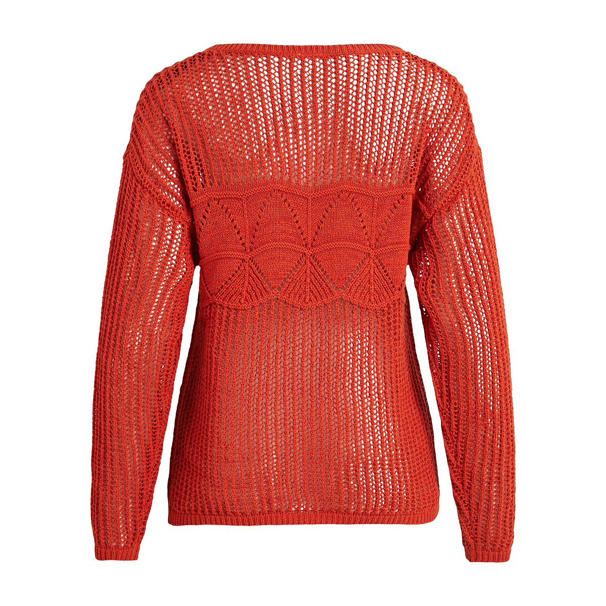 Пуловер LaRedoute С круглым вырезом из тонкого ажурного трикотажа XS оранжевый, размер XS - фото 5