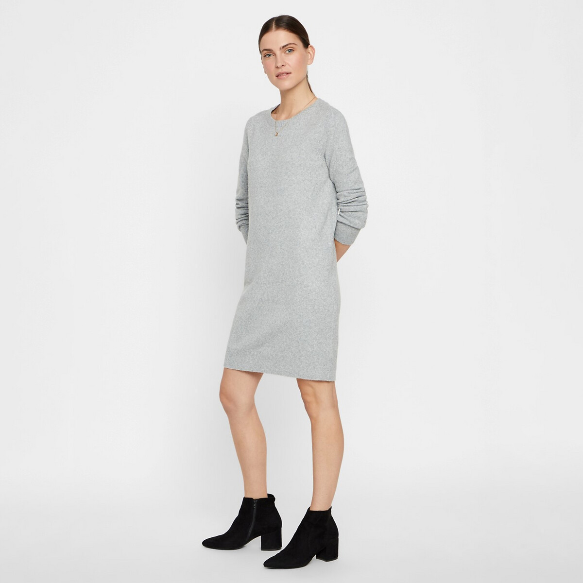 Платье-пуловер короткое круглый вырез прямой покрой  XL серый LaRedoute, размер XL - фото 2