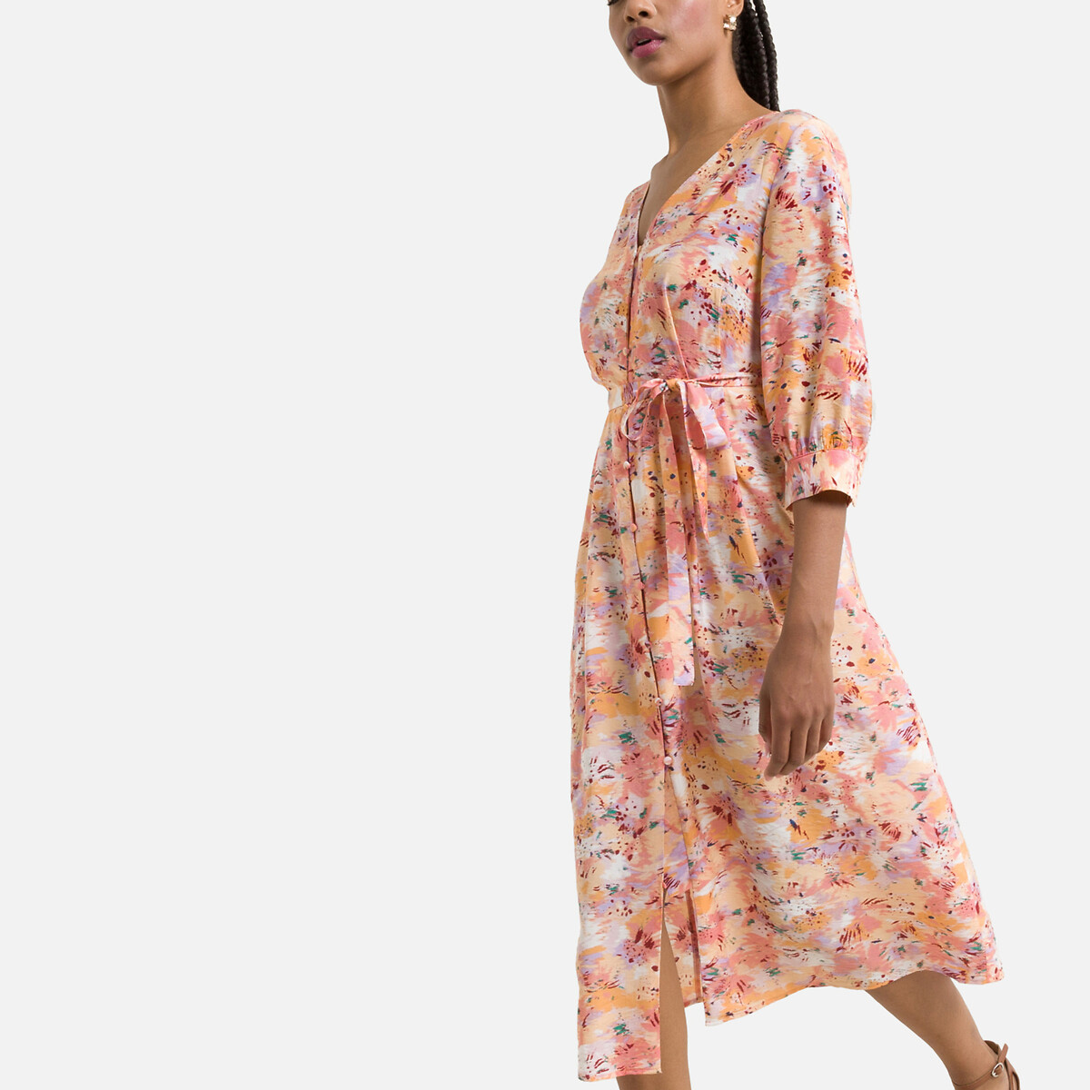 Платье-миди VILA С принтом и завязками 42 розовый, размер 42 - фото 1