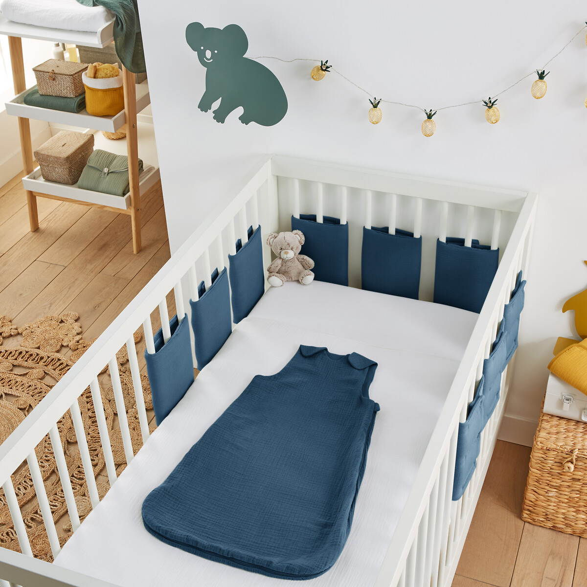 Бортик LA REDOUTE INTERIEURS Бортик Для детской кроватки из хлопчатобумажной газовой ткани 180 x 40 см синий, размер 180 x 40 см - фото 1