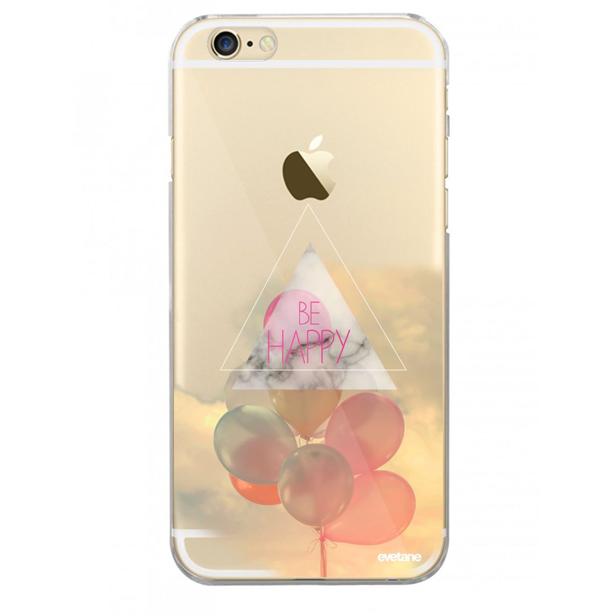 Coque iPhone 6 iPhone 6S rigide transparente, Be happy, Evetane®