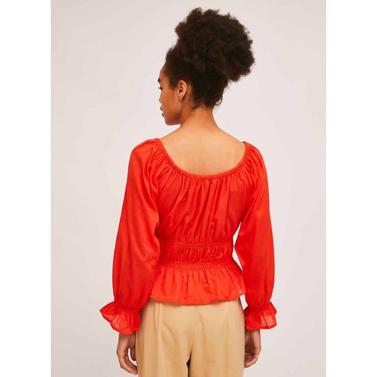 Блузка LaRedoute С длинными рукавами и круглым вырезом со сборками XL оранжевый, размер XL - фото 2