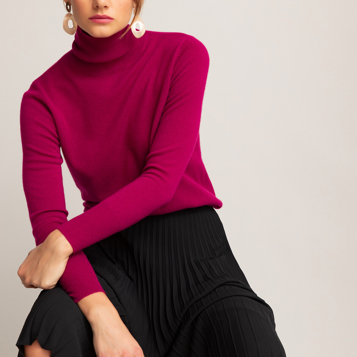 Пуловер La Redoute С высоким воротником 100 кашемира M красный, размер M - фото 1