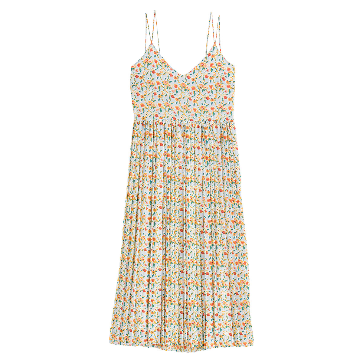 Длинное LA REDOUTE COLLECTIONS Плиссированное платье на тонких бретелях 50 разноцветный, размер 50 - фото 5