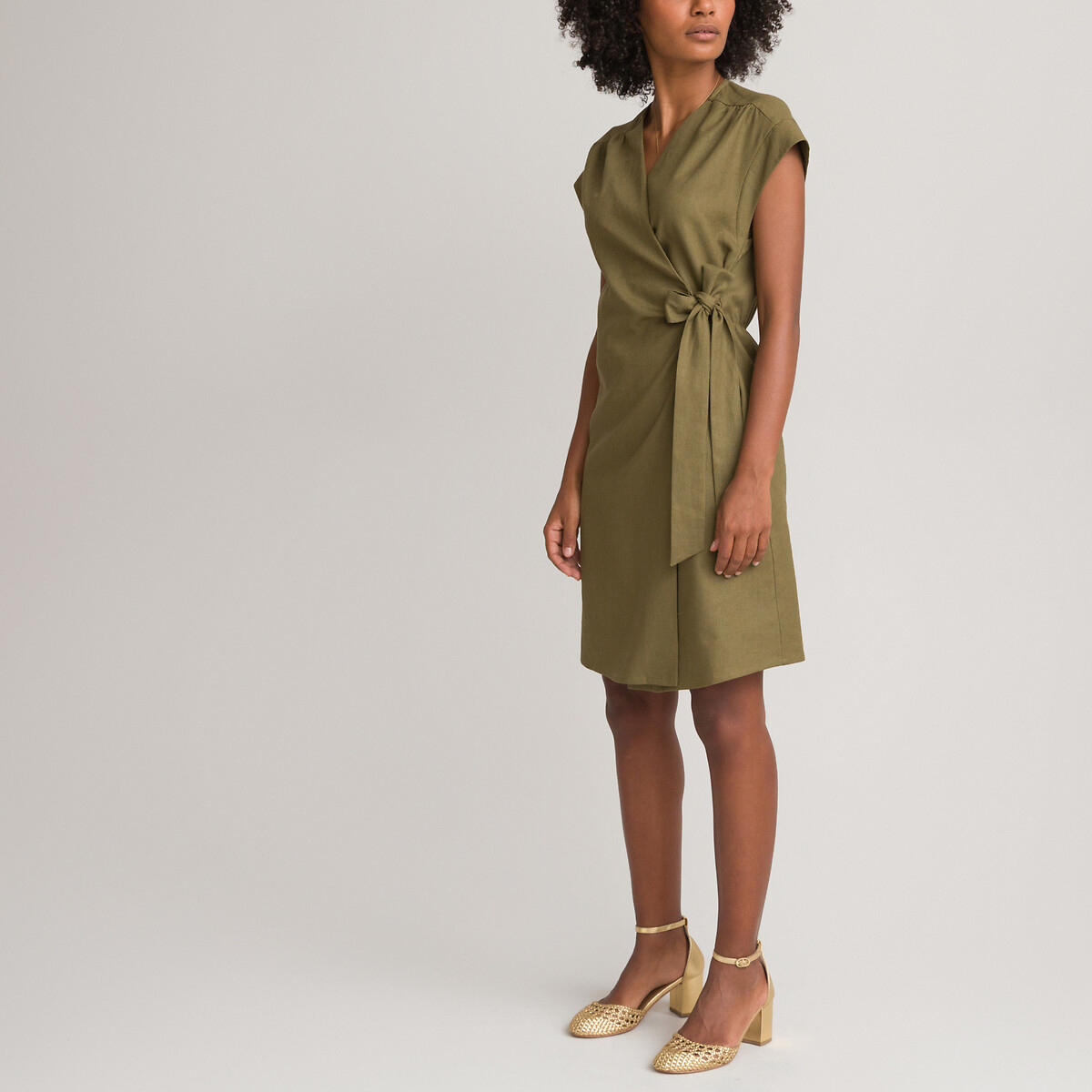 Платье LA REDOUTE COLLECTIONS Короткое с запахом с короткими рукавами 40 зеленый, размер 40 - фото 2