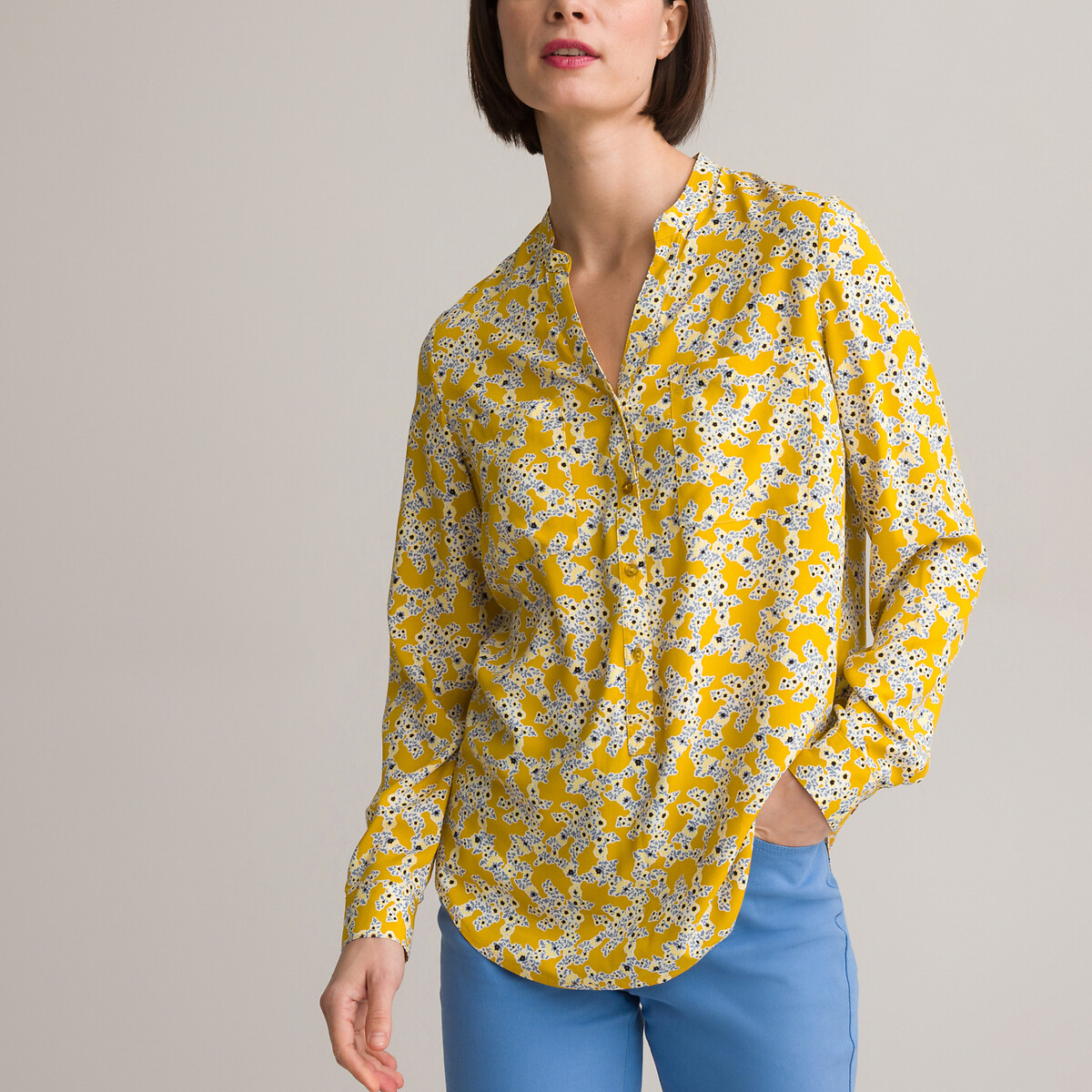 Блузка С тунисским вырезом и цветочным принтом 44 (FR) - 50 (RUS) желтый