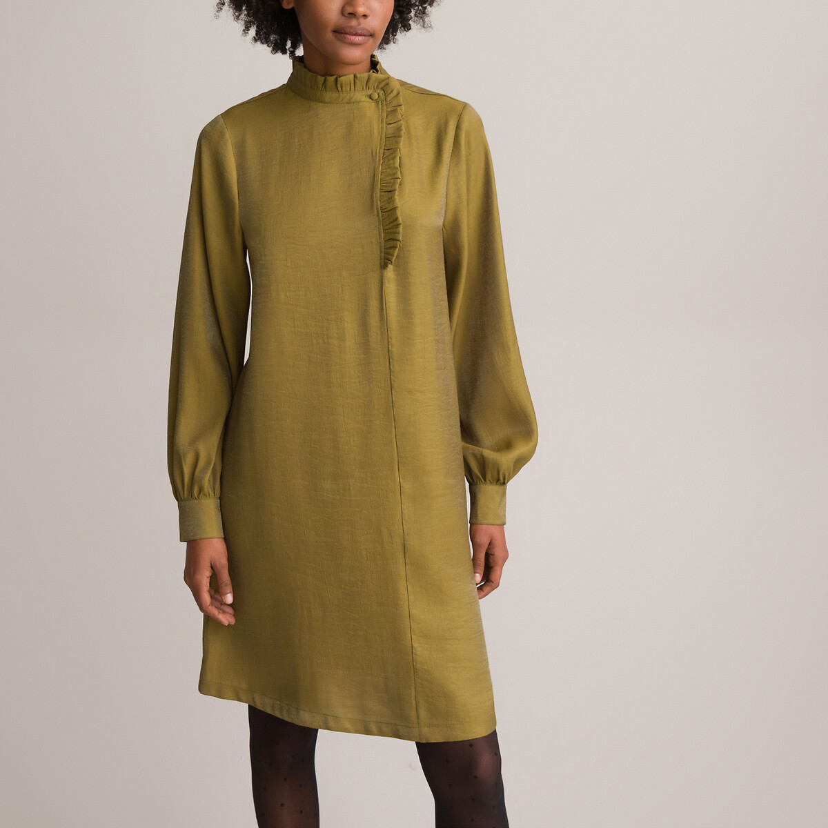 Платье С воротником-стойкой длинные рукава с напуском 42 зеленый LaRedoute, размер 42 - фото 2