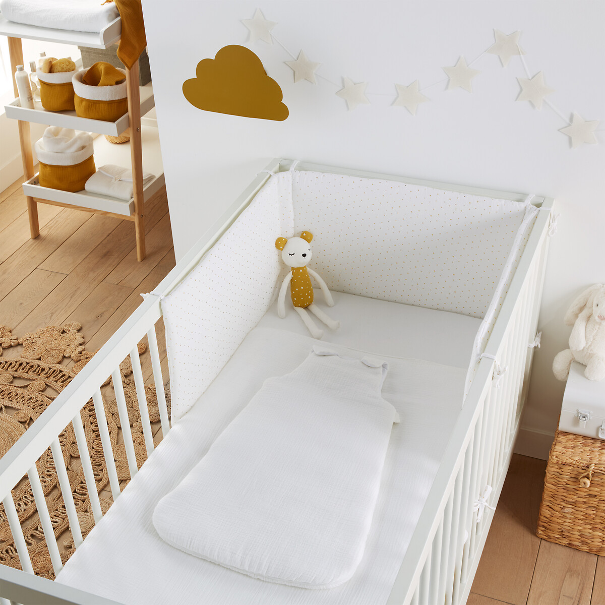 Бампер LA REDOUTE INTERIEURS Для детской кроватки из хлопчатобумажной газовой ткани Kumla 180 x 40 см белый, размер 180 x 40 см