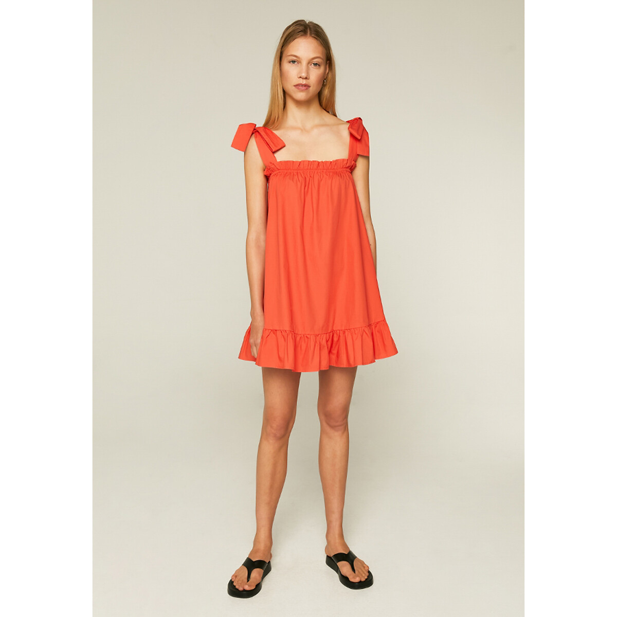 Платье COMPANIA FANTASTICA Короткое на бретелях с воланами S оранжевый, размер S - фото 4