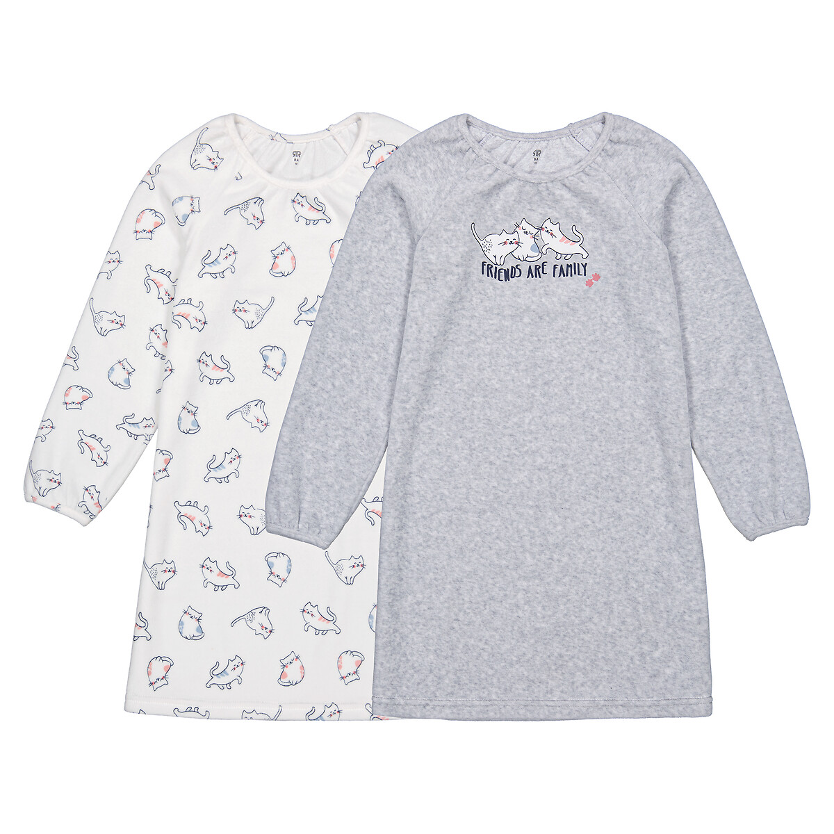Комплект из двух ночных рубашек из велюра с принтом кошки 4 года - 102 см бежевый комплект из двух раздельных пижам из велюра 4 года 102 см бежевый