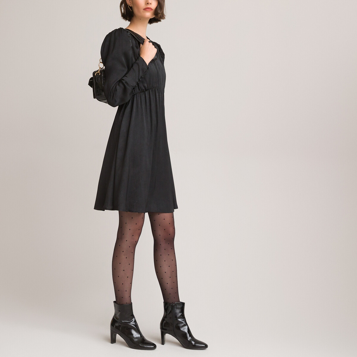Платье LA REDOUTE COLLECTIONS Короткое расклешенное с длинными рукавами 46 черный, размер 46 - фото 2