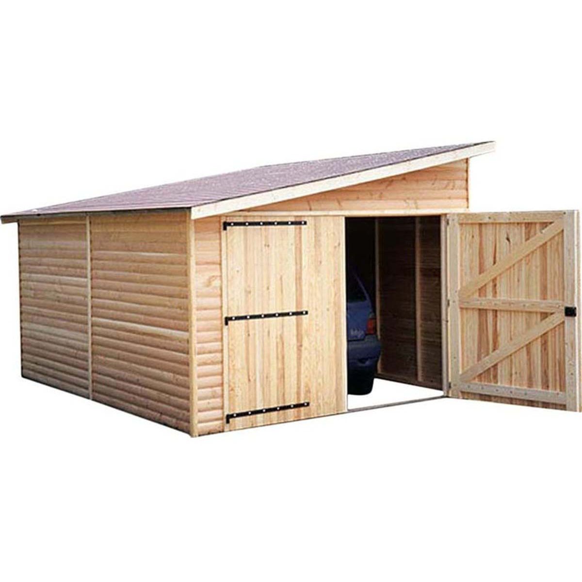 Garage en bois avec porte double 1 pente Kompact 6 m