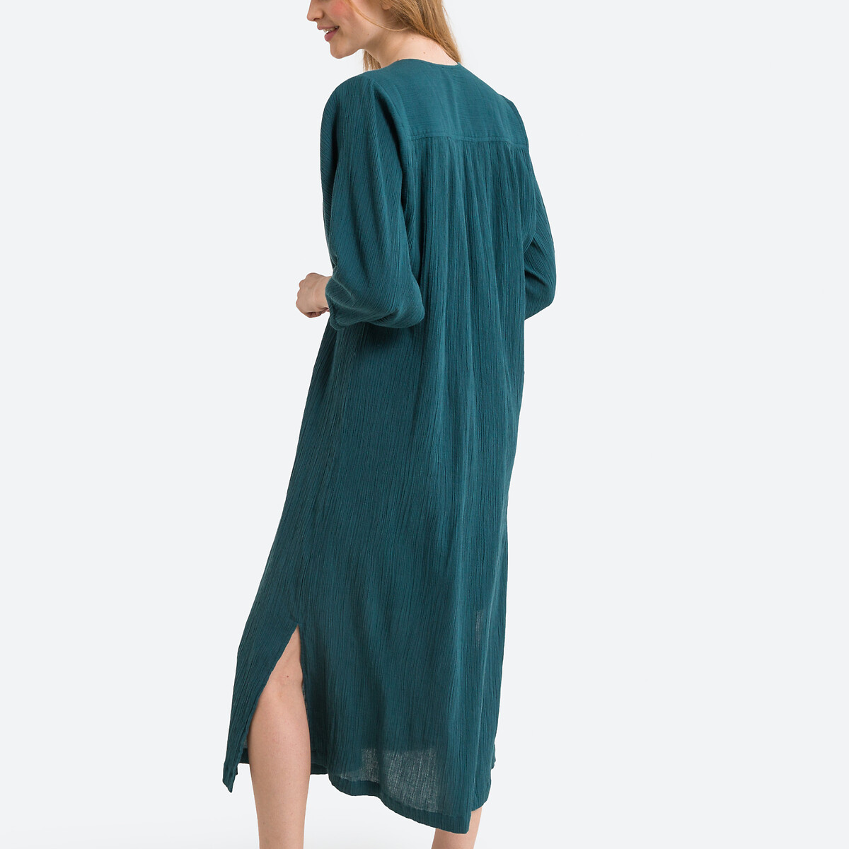 Платье Длинное из хлопковой газовой ткани 4(XL) синий LaRedoute, размер 4(XL) Платье Длинное из хлопковой газовой ткани 4(XL) синий - фото 4