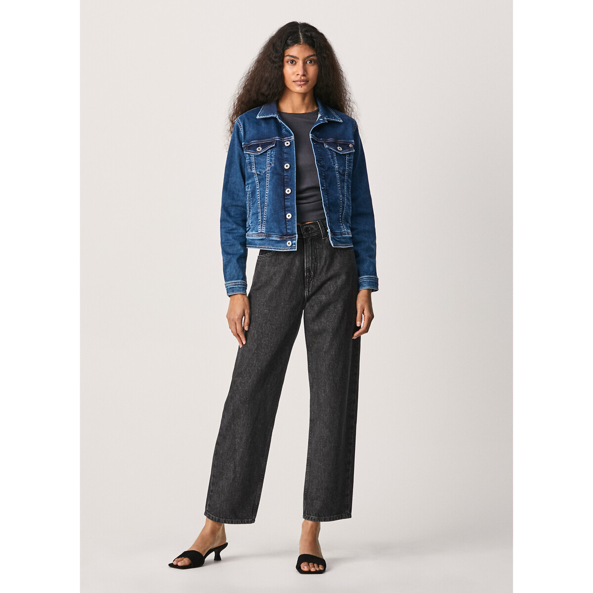 Жакет Короткий из джинсовой ткани S синий LaRedoute, размер S - фото 3