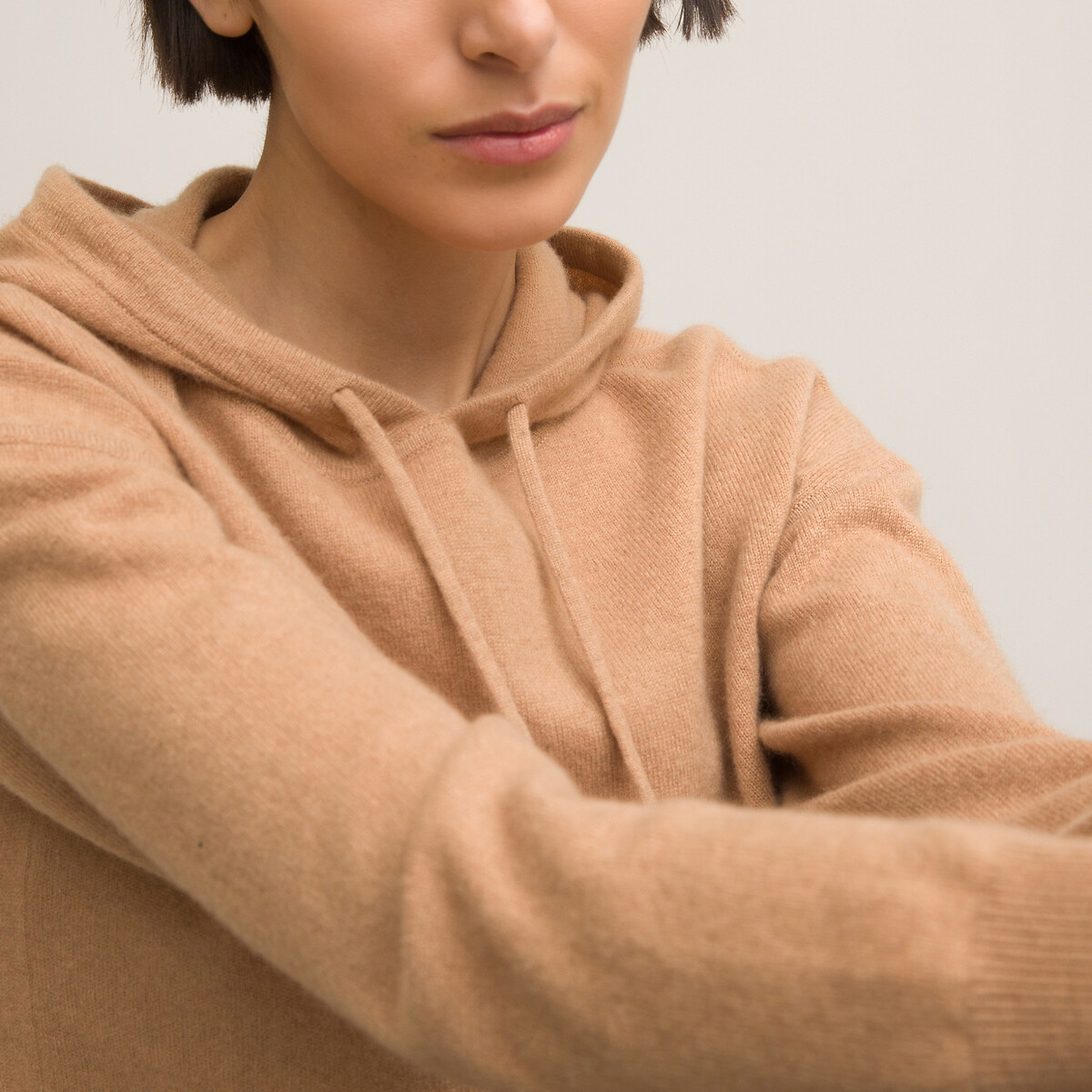 Пуловер LaRedoute С капюшоном из тонкого кашемирового трикотажа S бежевый, размер S - фото 3