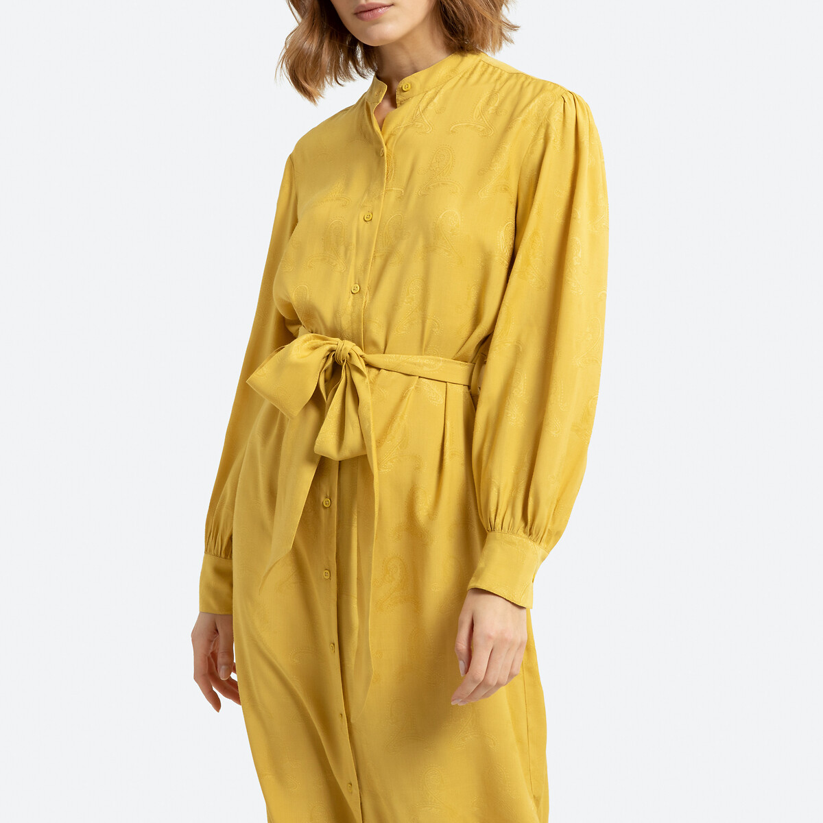 Платье-рубашка La Redoute Длинное с длинными рукавами 42 (FR) - 48 (RUS) желтый, размер 42 (FR) - 48 (RUS) Длинное с длинными рукавами 42 (FR) - 48 (RUS) желтый - фото 2