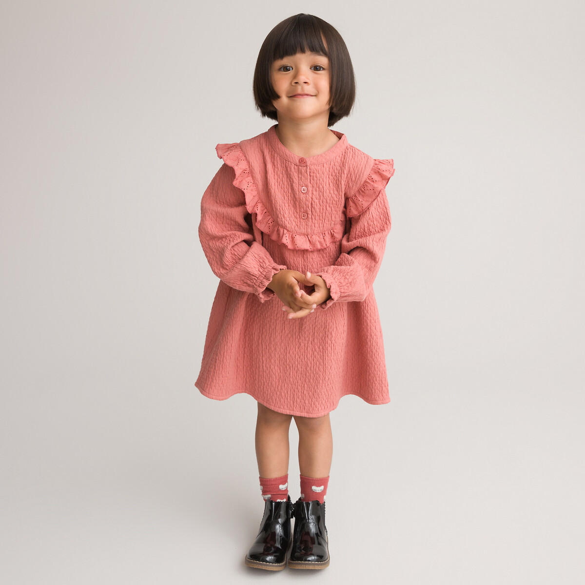 Платье с длинными рукавами из газовой хлопчатобумажной ткани 2 года - 86 см розовый 