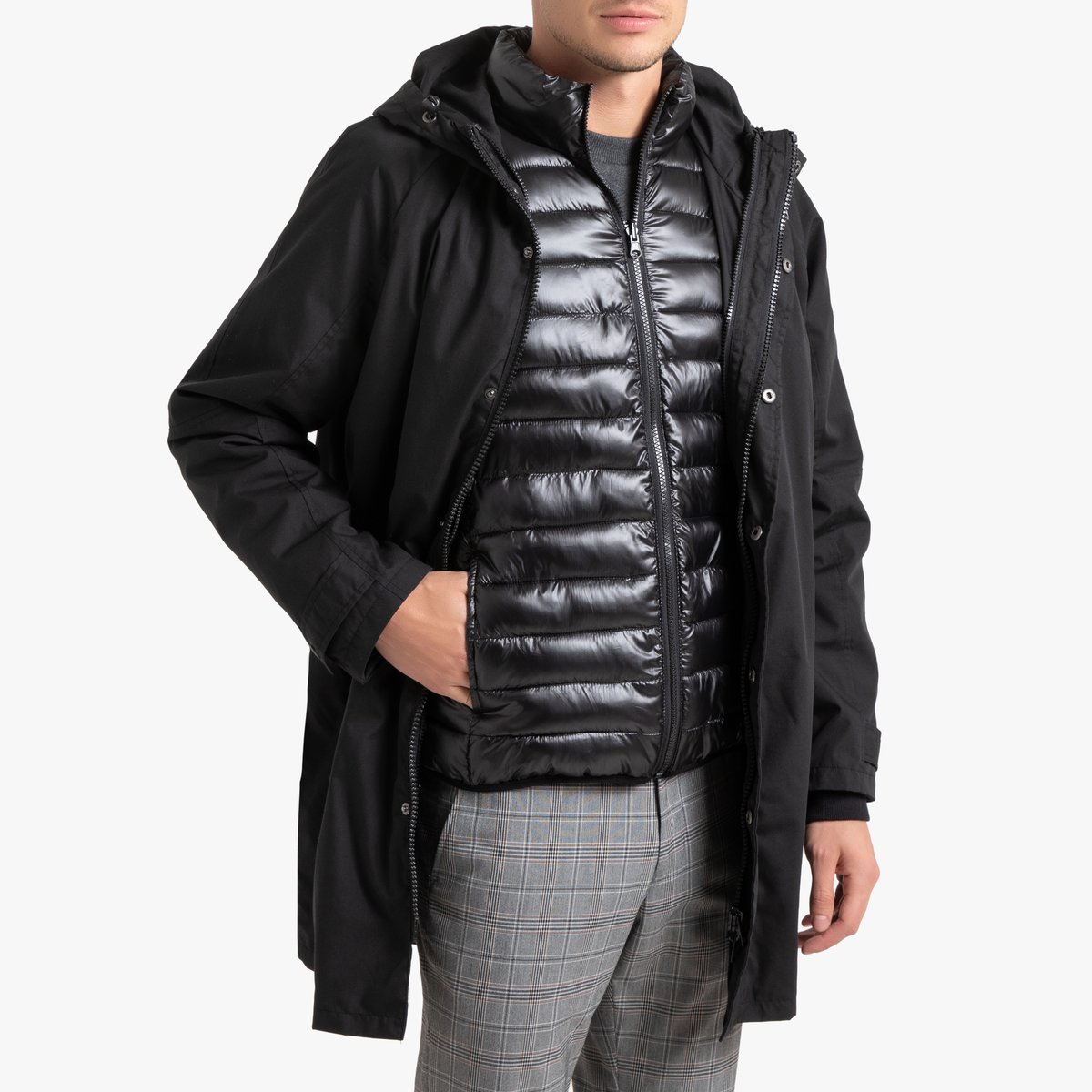 Парка La Redoute С капюшоном с эффектом  в  со съемной стеганой курткой S черный, размер S