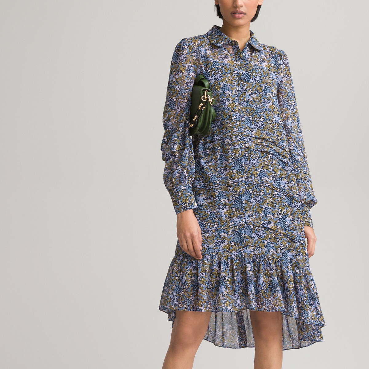 Платье-рубашка LA REDOUTE COLLECTIONS Струящееся с длинными рукавами с принтом 54 разноцветный, размер 54 - фото 3