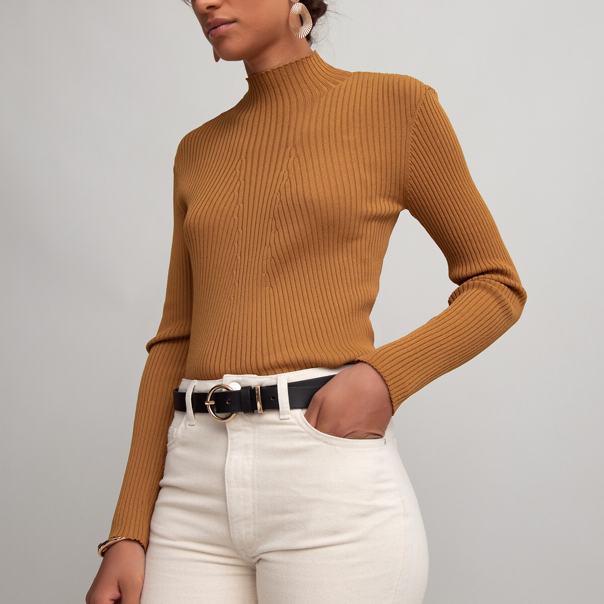 Пуловер La Redoute С воротником-стойкой из трикотажа в рубчик XL каштановый, размер XL - фото 3