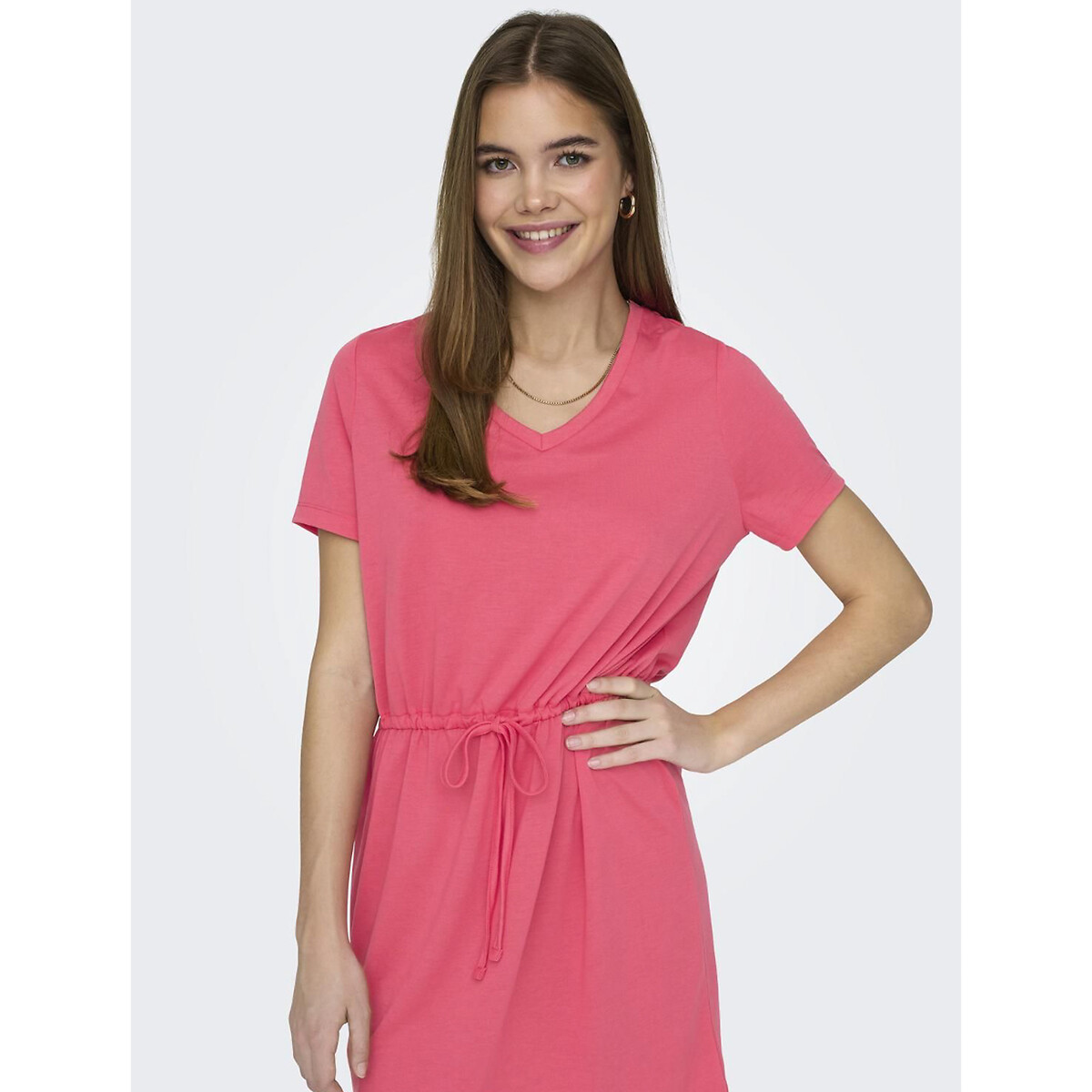 Платье короткое с V-образным вырезом короткими рукавами с завязками  XL розовый LaRedoute, размер XL - фото 3