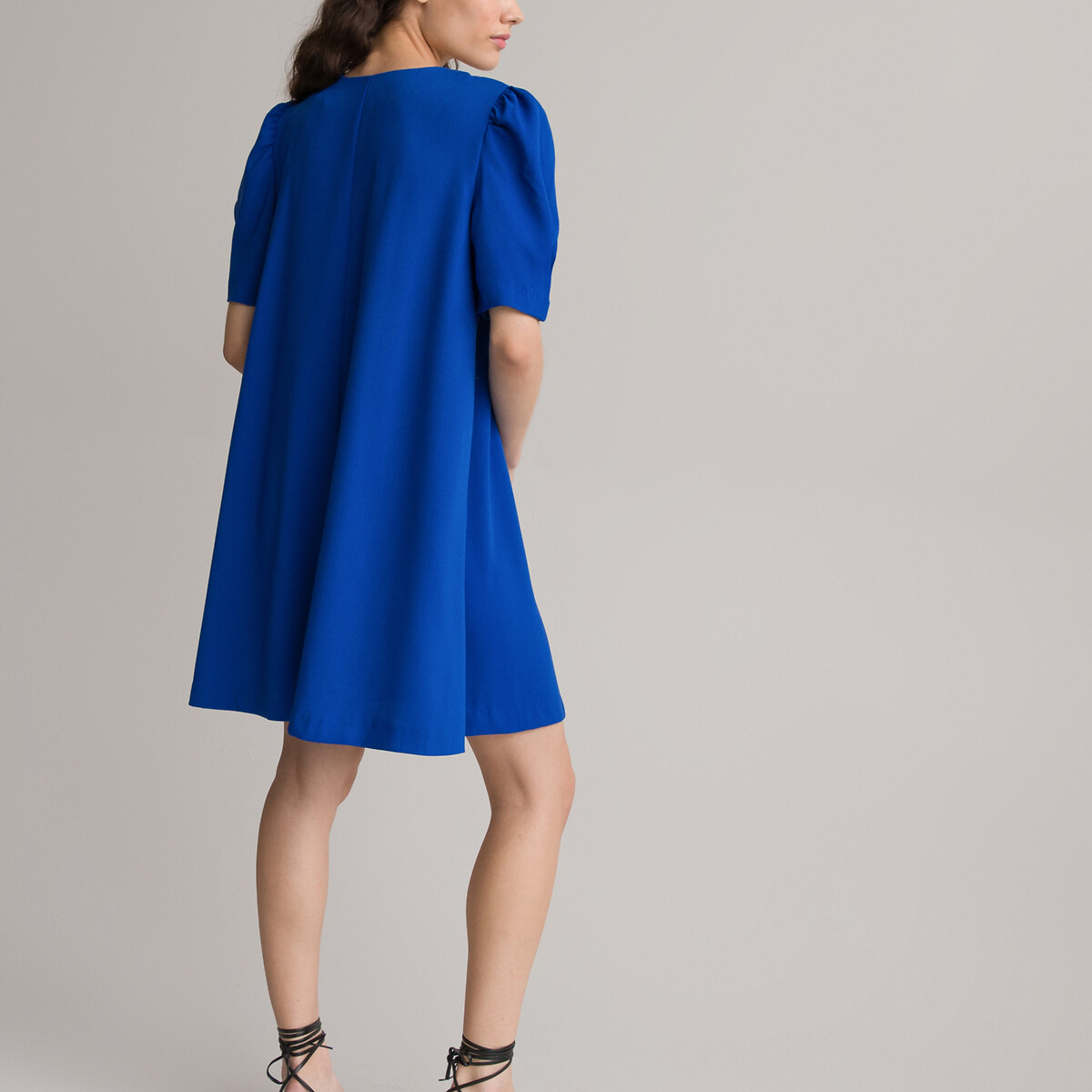 Платье Короткое с V-образным вырезом короткие рукава 44 синий LaRedoute, размер 44 - фото 4