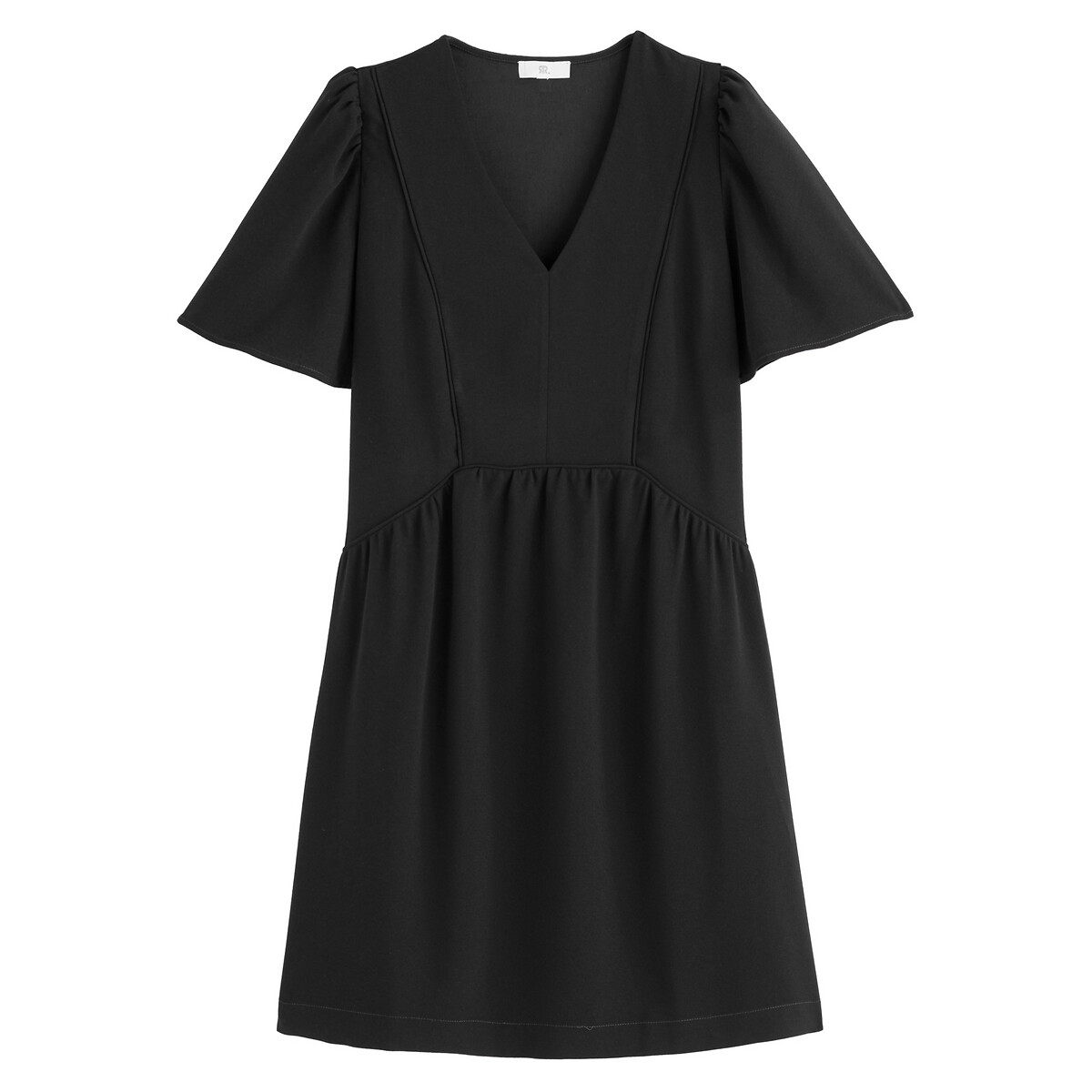 Платье LaRedoute Расклешенное с V-образным вырезом и короткими рукавами 42 черный, размер 42 - фото 5