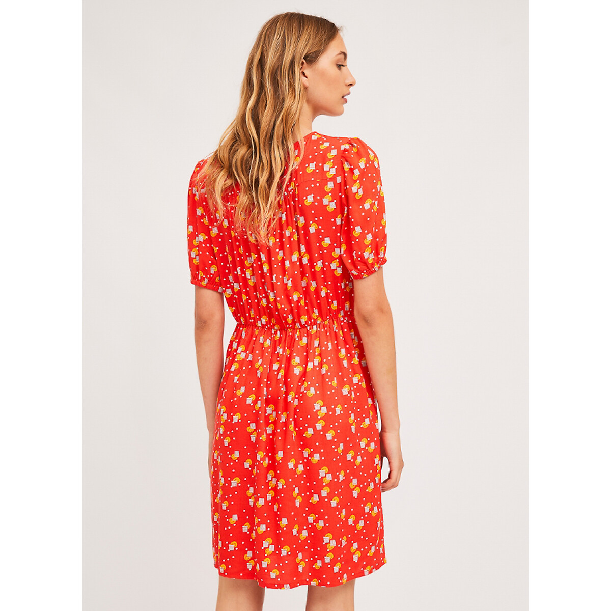Платье LaRedoute Короткое с V-образным вырезом короткие рукава с принтом L красный, размер L - фото 2