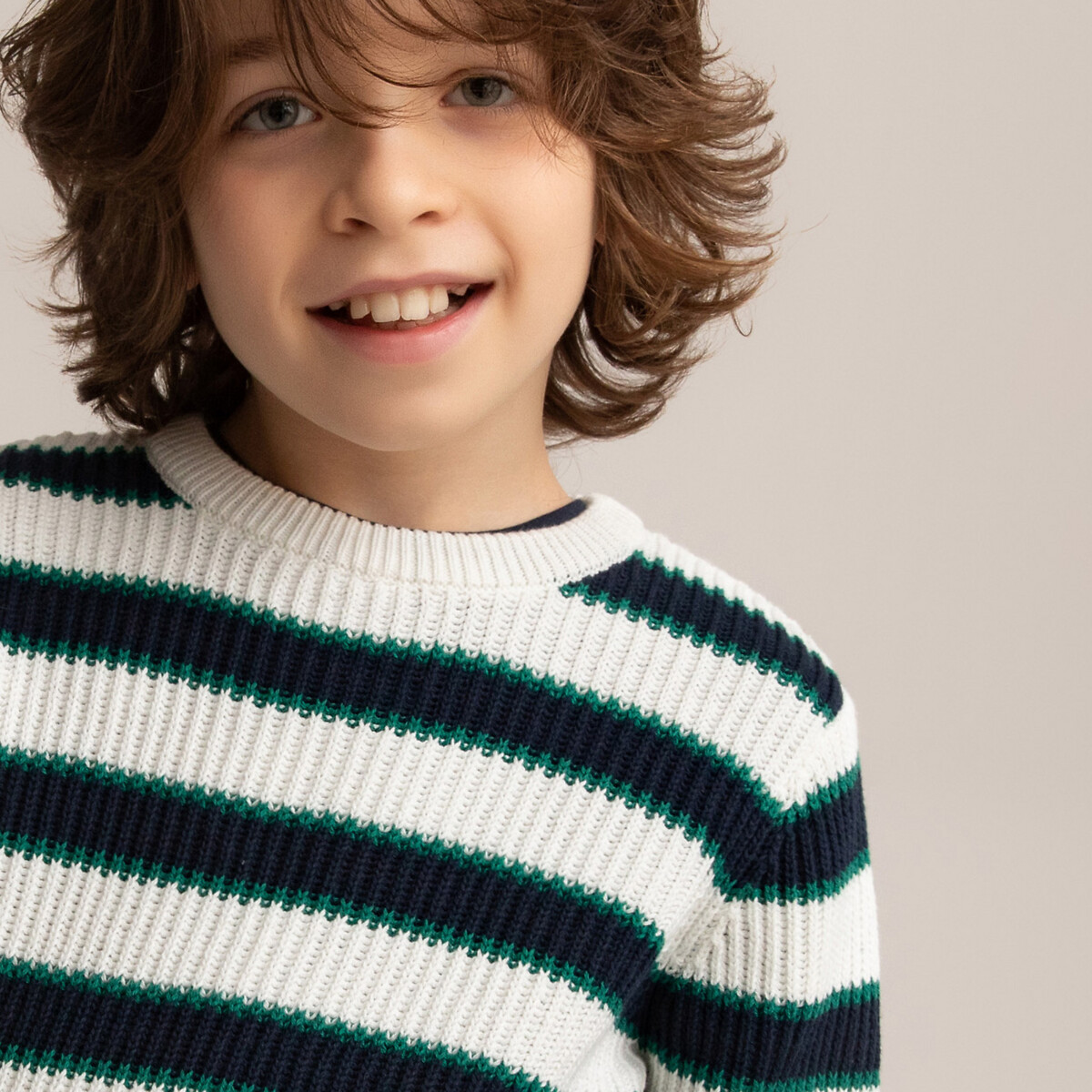Пуловер LaRedoute С круглым вырезом из плотного трикотажа в полоску 3-12 лет 4 года - 102 см зеленый, размер 4 года - 102 см