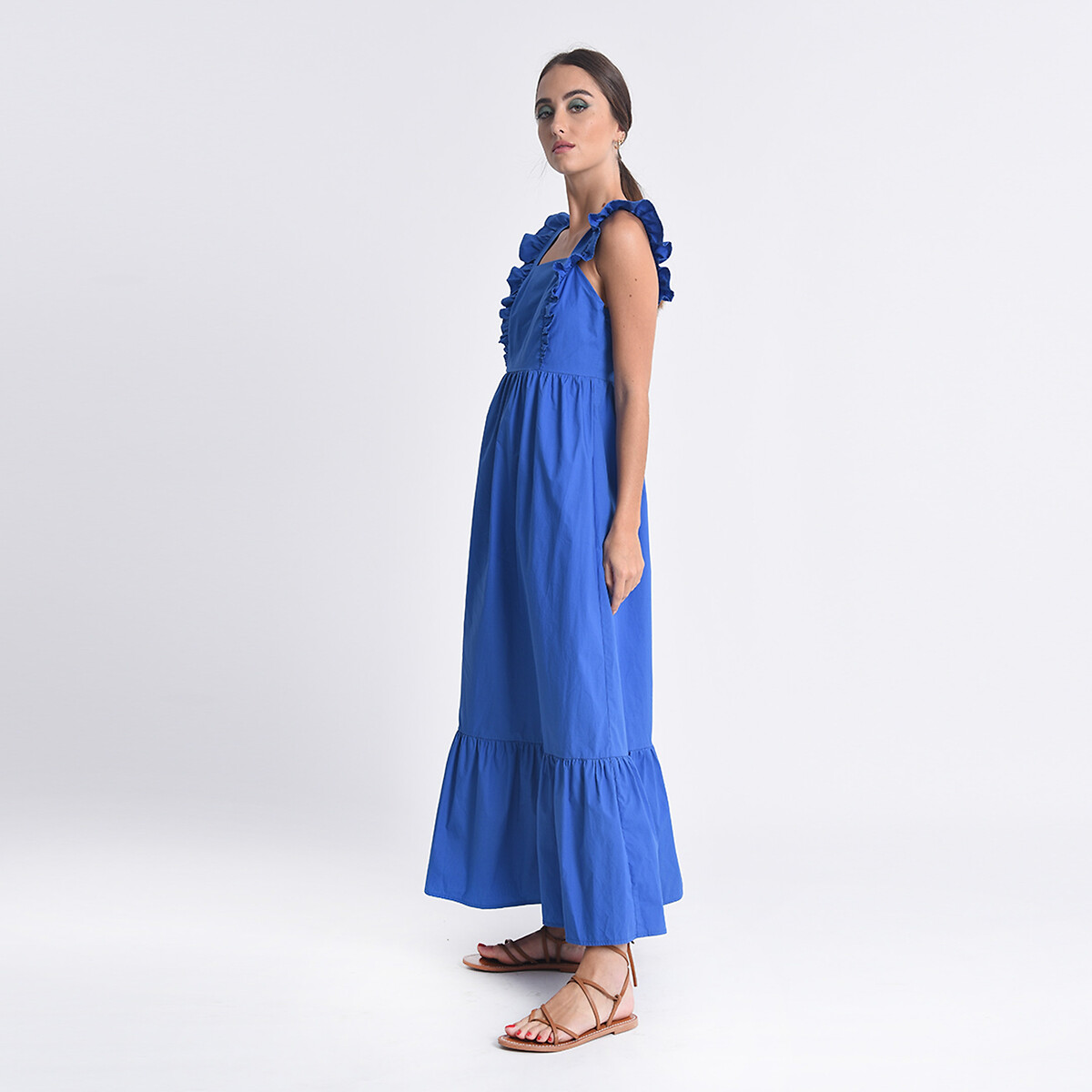 Платье MOLLY BRACKEN Длинное из хлопка с воланами XL синий, размер XL - фото 2