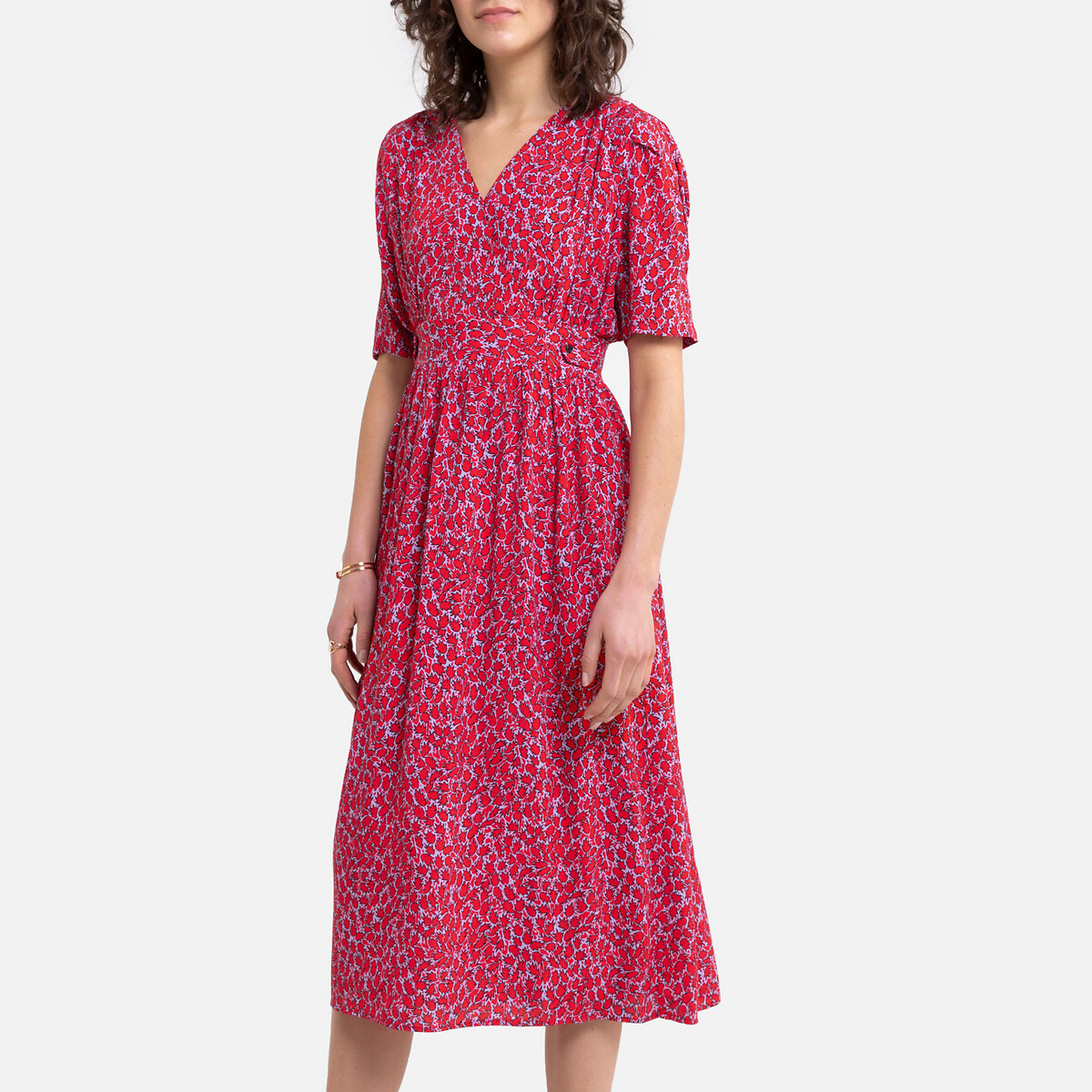 Платье La Redoute Длинное с запахом с принтом 1(S) красный, размер 1(S) Длинное с запахом с принтом 1(S) красный - фото 2