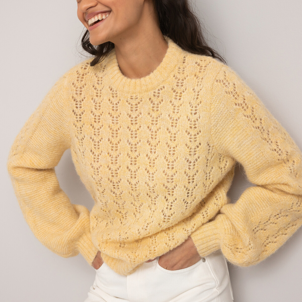 Пуловер с круглым вырезом из трикотажа пуантель смешанная альпака XL желтый