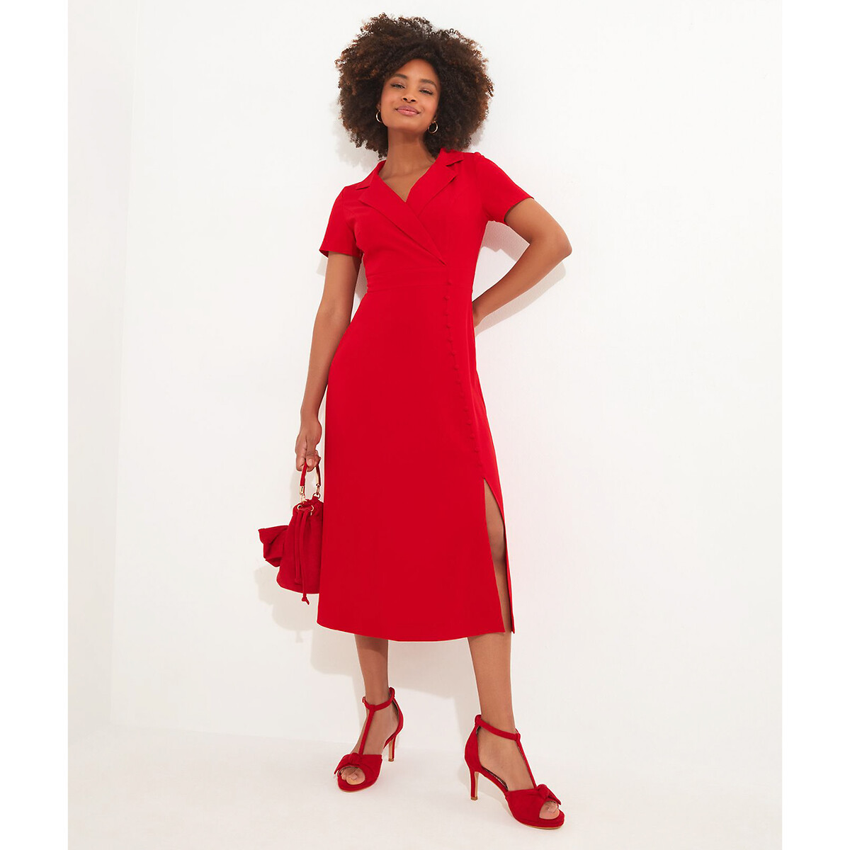 Платье на пуговицах Amlie  46 красный LaRedoute, размер 46