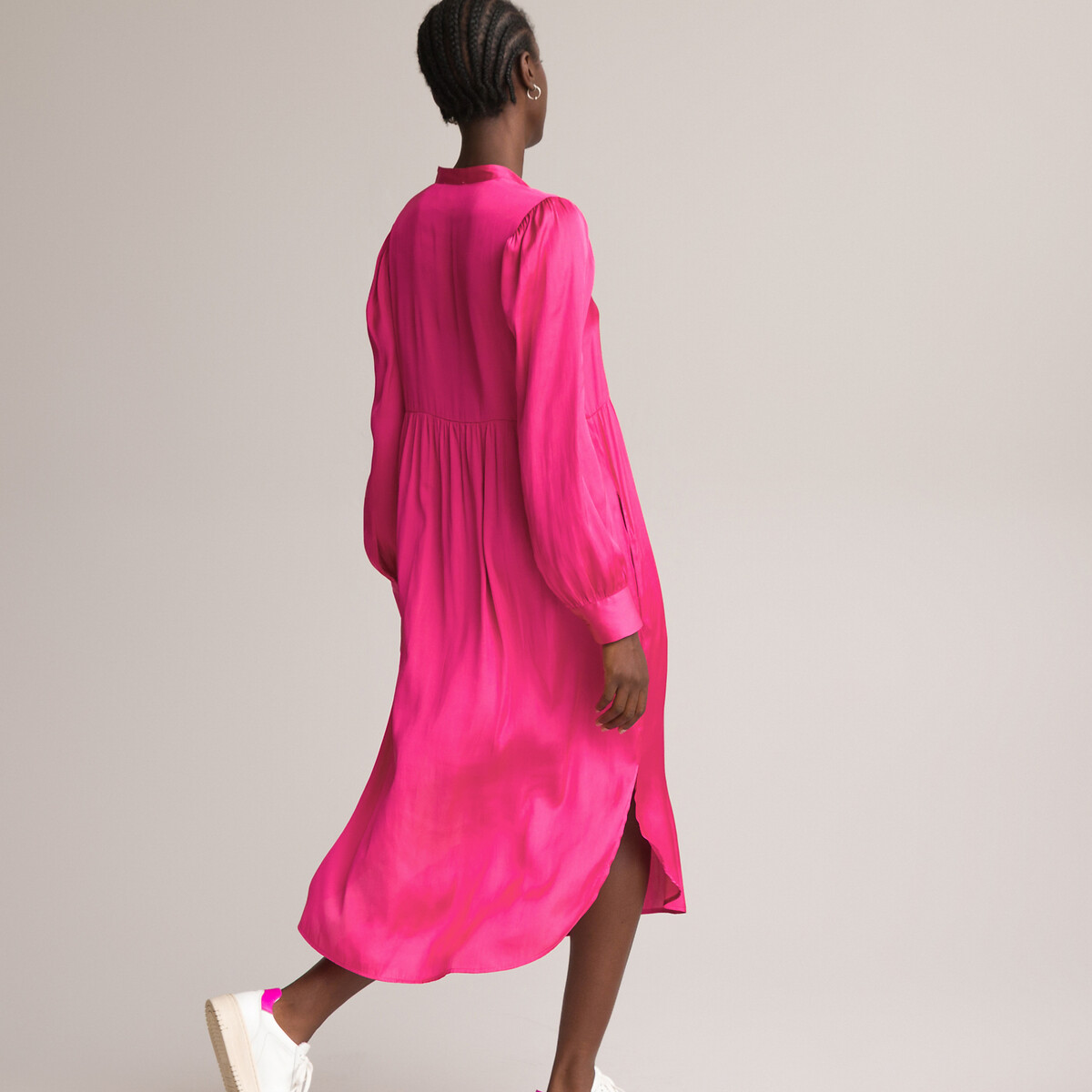 Длинное LA REDOUTE COLLECTIONS Длинное Платье-рубашка с длинными рукавами 46 розовый, размер 46 - фото 4