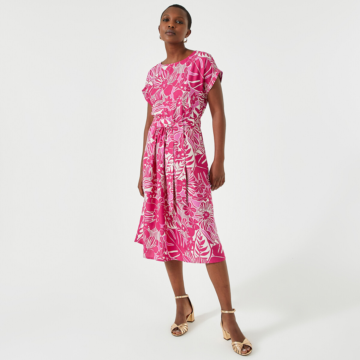 Платье-миди расклешенное с цветочным принтом  56 розовый LaRedoute, размер 56 - фото 2