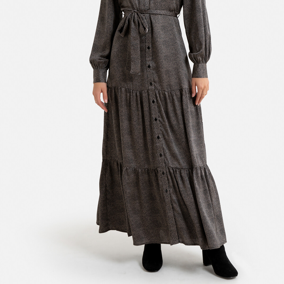 Платье LaRedoute Длинное на пуговицах ремешок и сборки M черный, размер M - фото 3