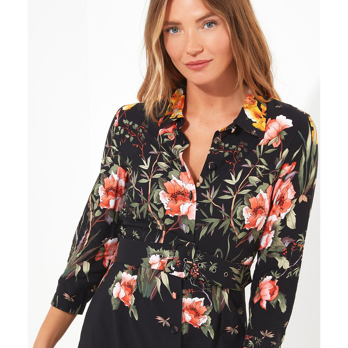 Платье-рубашка Миди с цветочным принтом 44 черный LaRedoute, размер 44 - фото 2