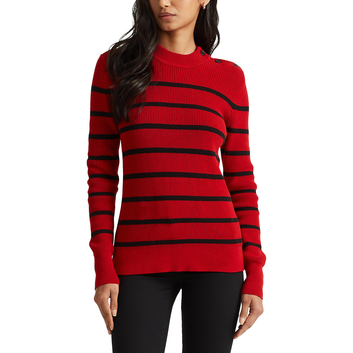 Пуловер LAUREN RALPH LAUREN В полоску из тонкого трикотажа L красный, размер L