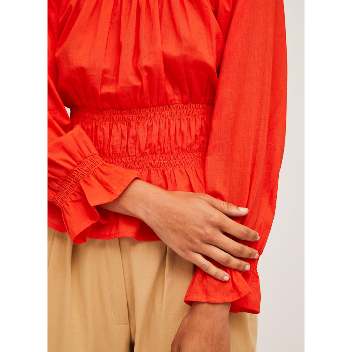 Блузка LaRedoute С длинными рукавами и круглым вырезом со сборками XL оранжевый, размер XL - фото 5