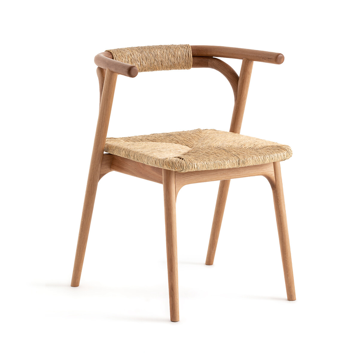Кресло Для столовой из дуба и соломы Fermyo единый размер каштановый