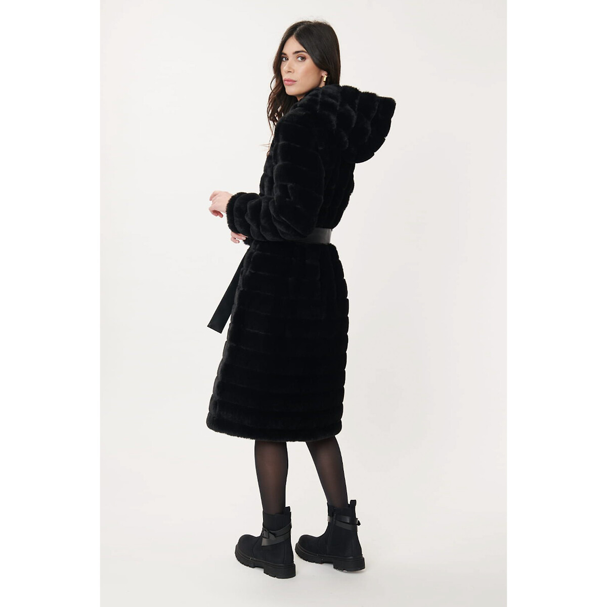 Пальто длинное Catherine с искусственным мехом с капюшоном  L черный LaRedoute, размер L - фото 3