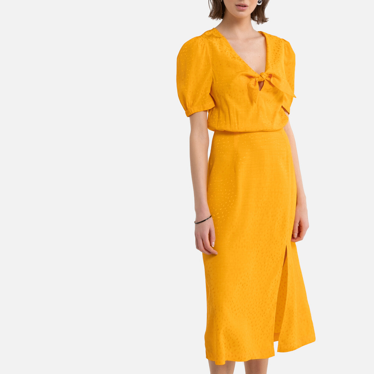 Платье La Redoute Длинное для торжества из сатиновой жаккардовой ткани 40 (FR) - 46 (RUS) желтый, размер 40 (FR) - 46 (RUS) Длинное для торжества из сатиновой жаккардовой ткани 40 (FR) - 46 (RUS) желтый - фото 2