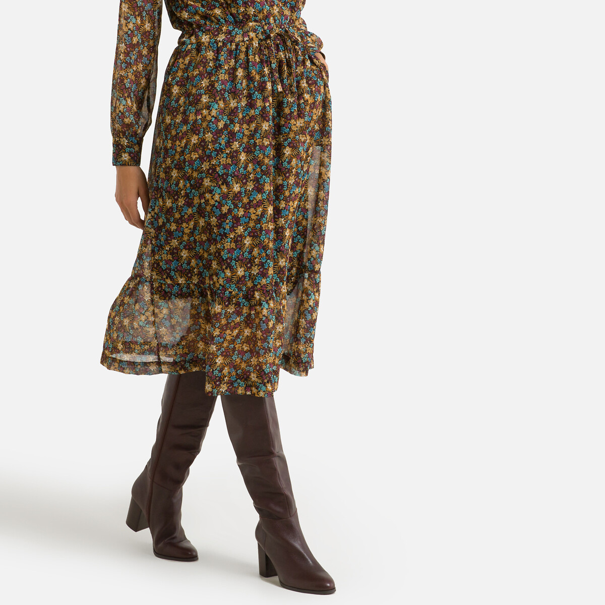 Платье LaRedoute Прямое с цветочным принтом длина миди 44 разноцветный, размер 44 - фото 3