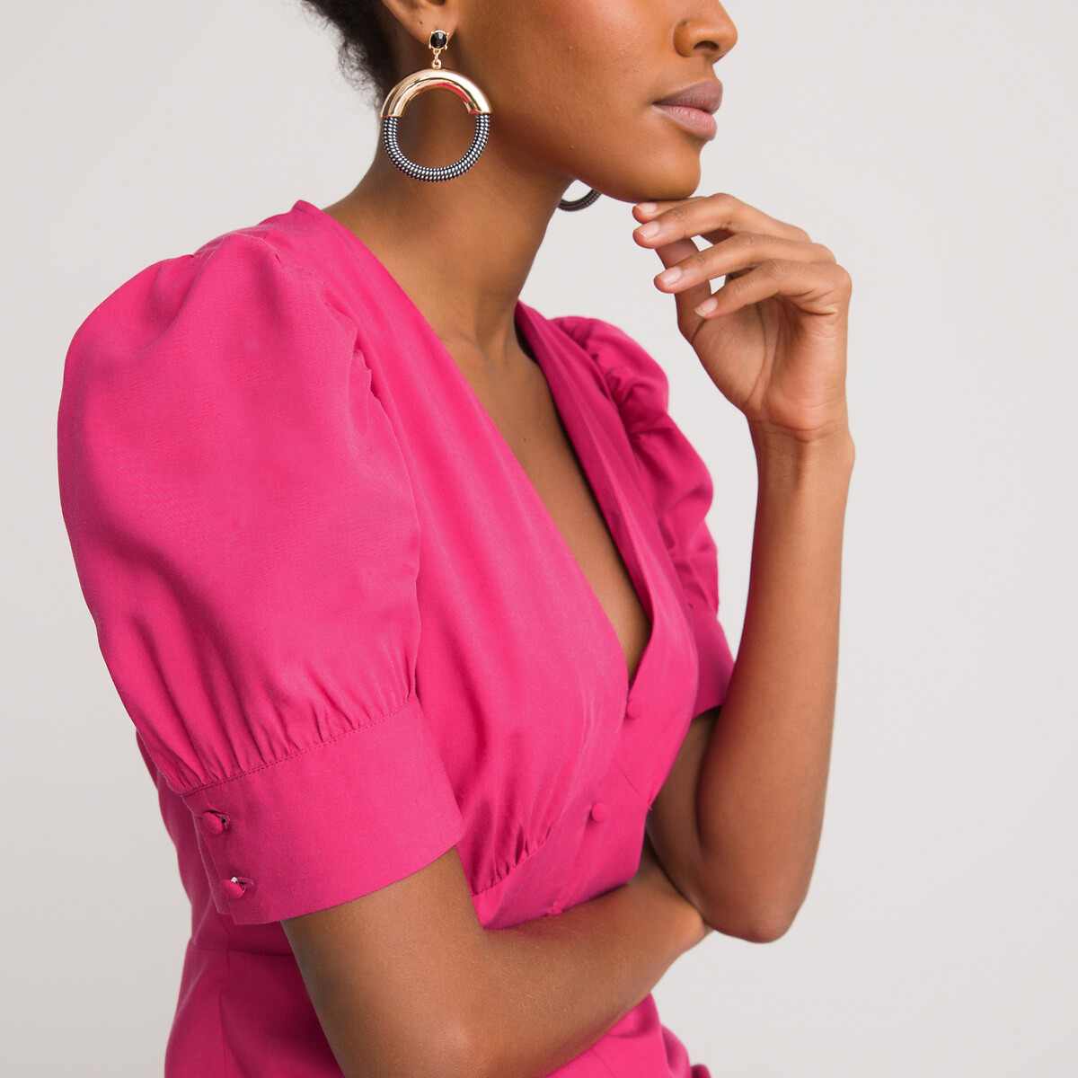 Платье LA REDOUTE COLLECTIONS Короткое с v-образным вырезом и короткими рукавами 44 розовый, размер 44 - фото 3